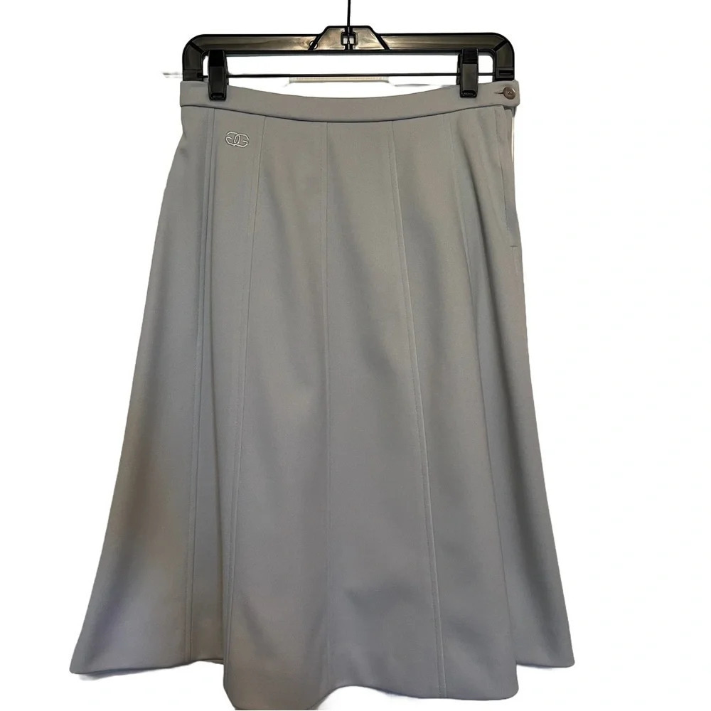 Vintage Givenchy Sport Gray A-Line Midi Skirt Sz 10 Embroidered Logo Designer